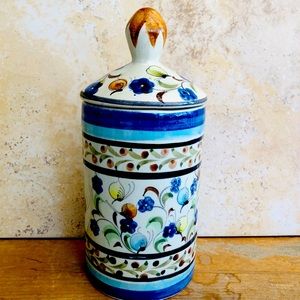 Tonala Mexico Apothecary Lidded Jar Hand Painted Folk Art